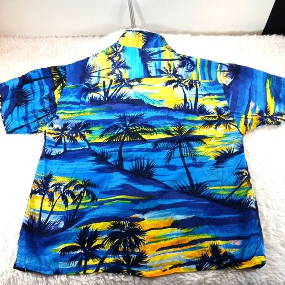 Vintage Ocean Current Hawaiian Shirt Men XL Blue Palm Tree Sun Set Print....... - Picture 6 of 8